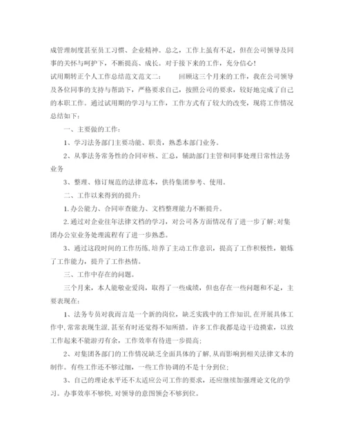 精编之试用期转正个人工作总结范文.docx