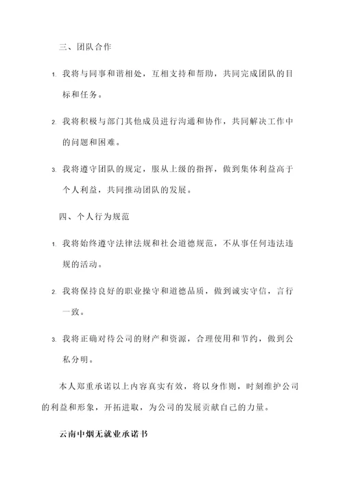 云南中烟无就业承诺书