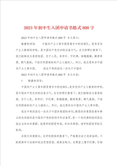 2023年初中生入团申请书格式800字