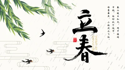 春风杨柳立春柳枝柳树通用PPT模板