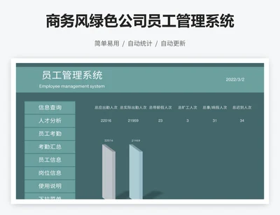 商务风绿色公司员工管理系统