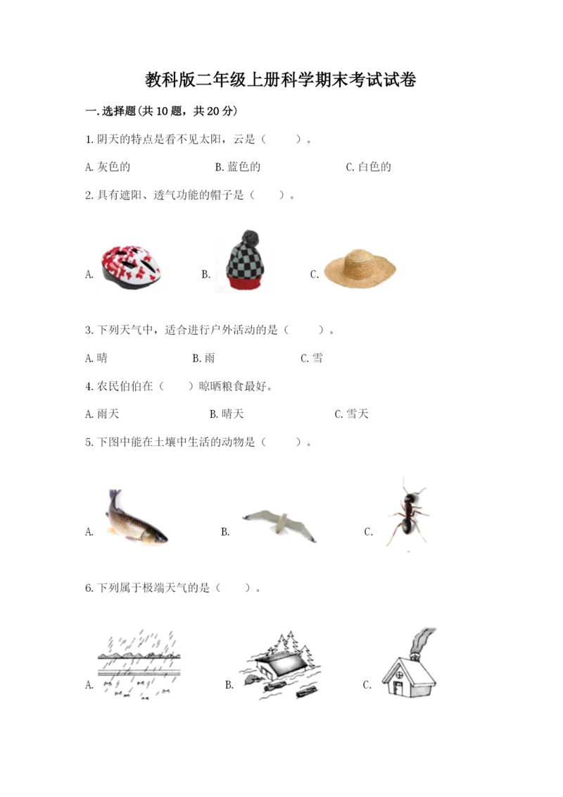 教科版二年级上册科学期末考试试卷带答案（最新）.docx