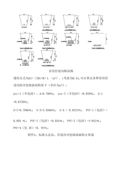 标准人手孔、通信管道开挖路面面积计算标准