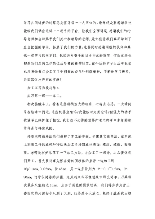 金工实习自我总结最新十篇