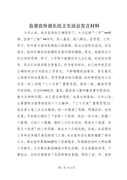 县委宣传部长民主生活会发言材料 (2).docx