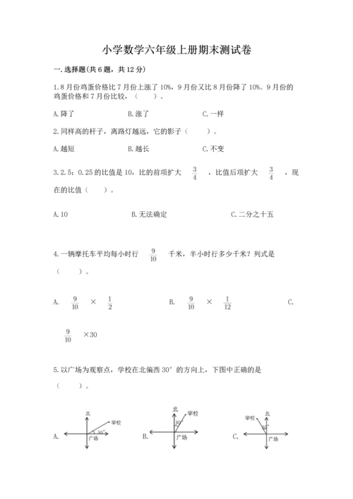 小学数学六年级上册期末测试卷附参考答案（培优）.docx