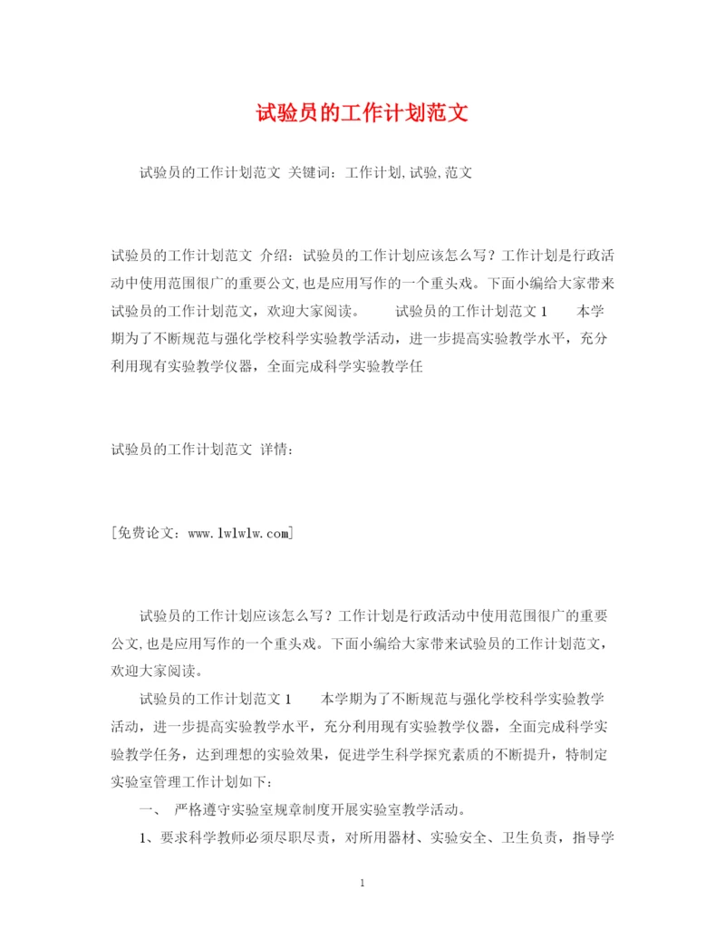 精编之试验员的工作计划范文2.docx