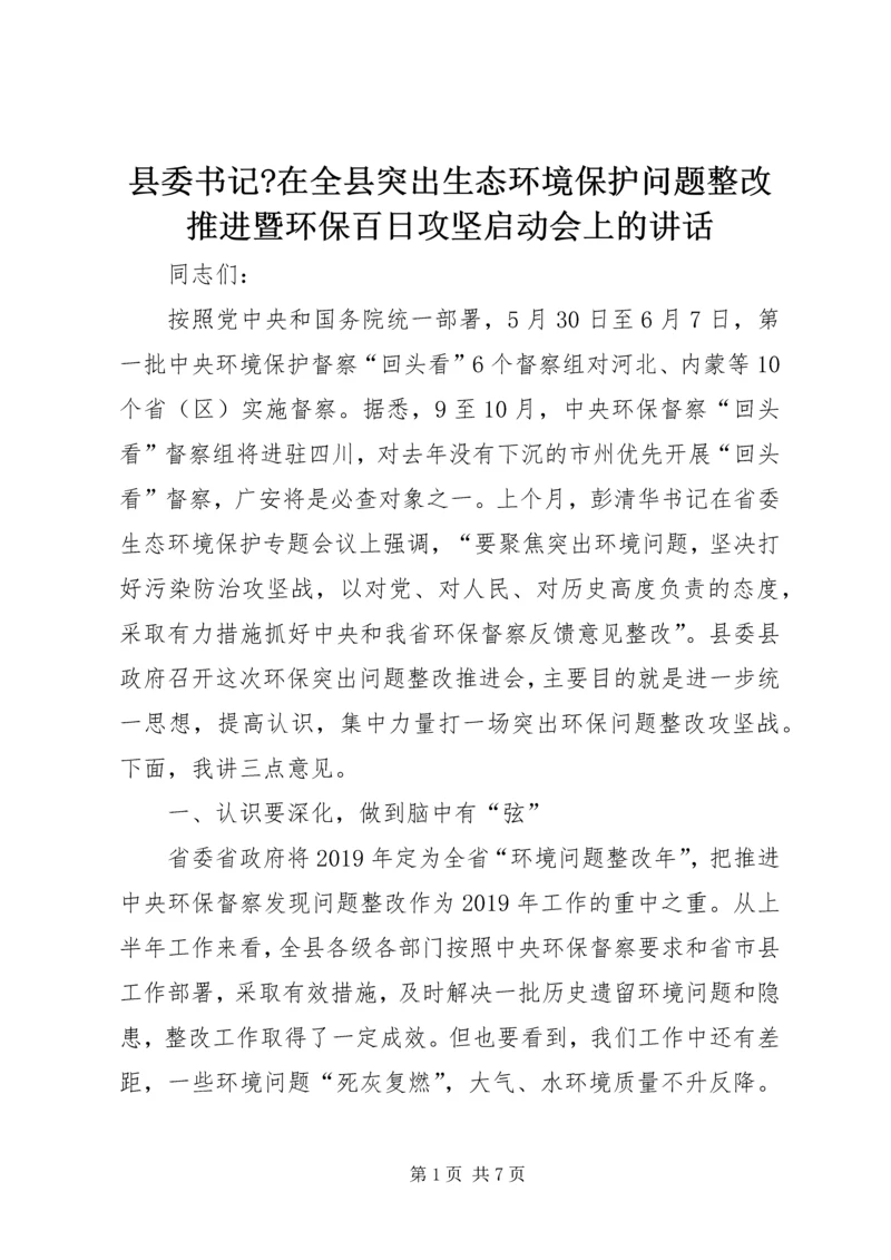 县委书记-在全县突出生态环境保护问题整改推进暨环保百日攻坚启动会上的讲话.docx