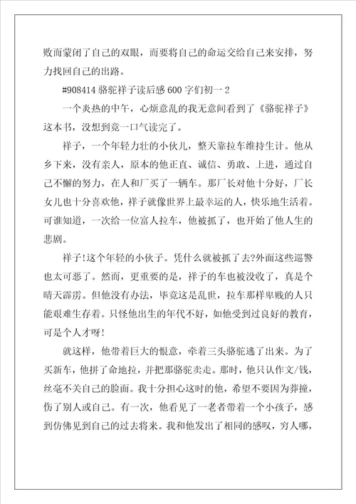 骆驼祥子读后感600字初一5篇范文