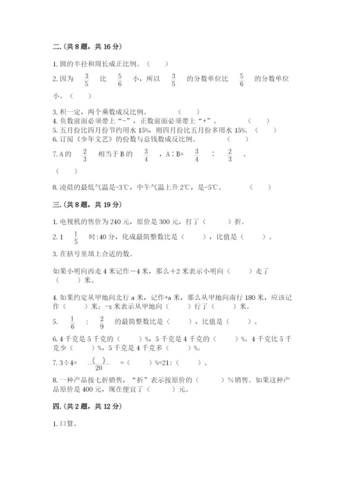 小学六年级下册数学摸底考试题（考点精练）.docx