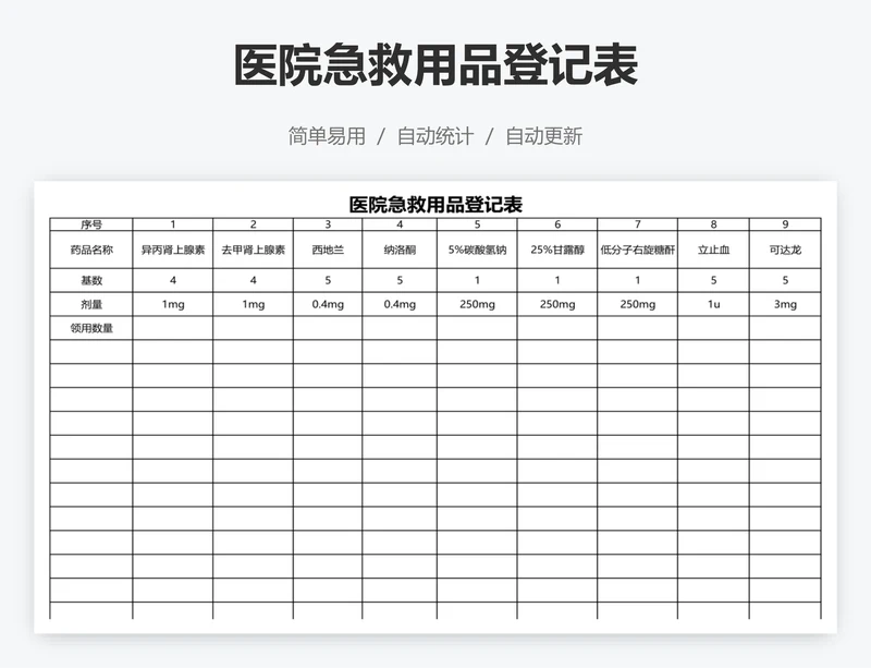 医院急救用品登记表