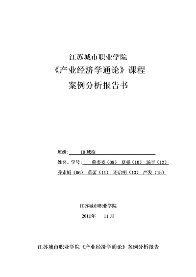 产业经济学通论案例分析报告