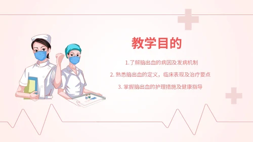 粉色扁平插画脑出血病人的护理查房简约培训PPT脑出血护理查房
