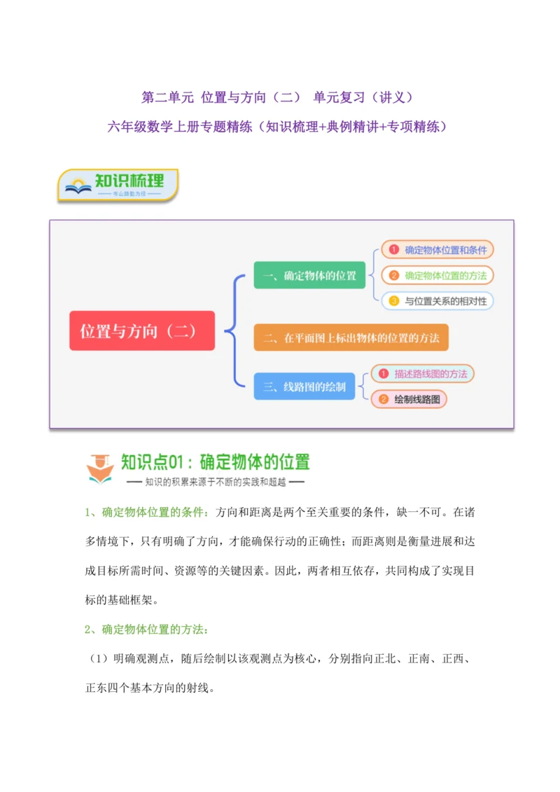 第二单元《位置与方向(二)》(解答题篇三大题型)单元复习讲义(知识梳理+典例精讲+专项精练)-202