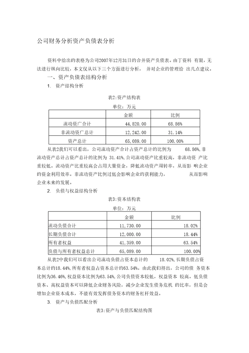 公司财务分析范文之资产负债表分析