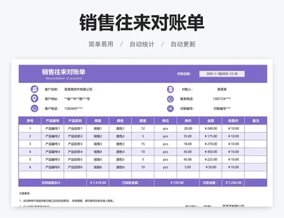 销售往来对账单