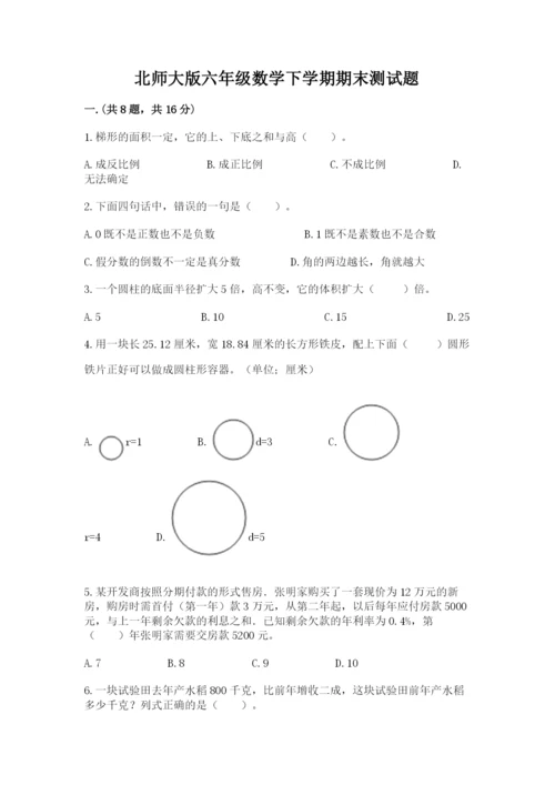 北师大版六年级数学下学期期末测试题精品（满分必刷）.docx