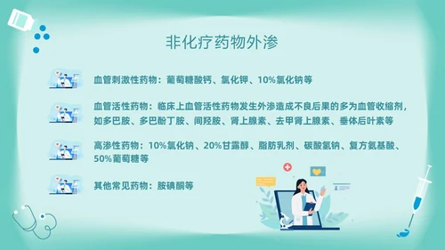 绿色卡通药物外渗的预防与处理PPT模板宣传PPT动态PPT输液外渗的处理方法