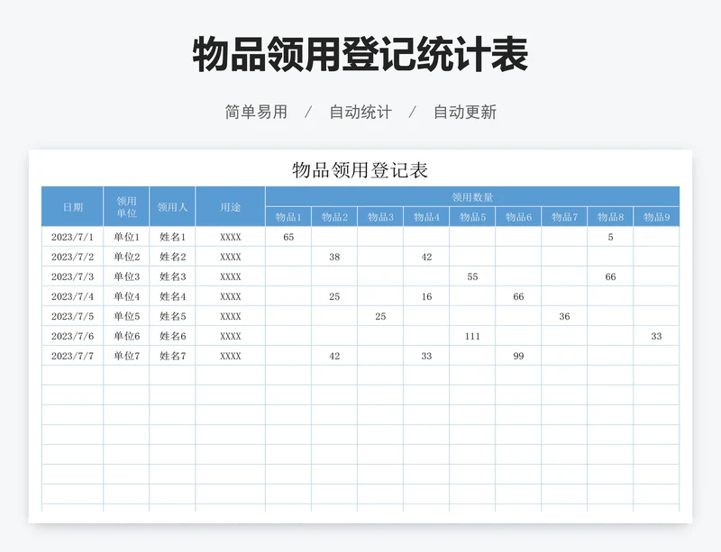 物品领用登记统计表