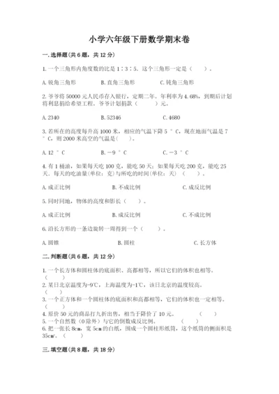 小学六年级下册数学期末卷含完整答案（考点梳理）.docx