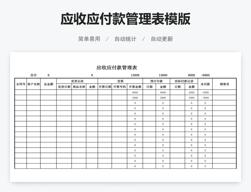 应收应付款管理表模版