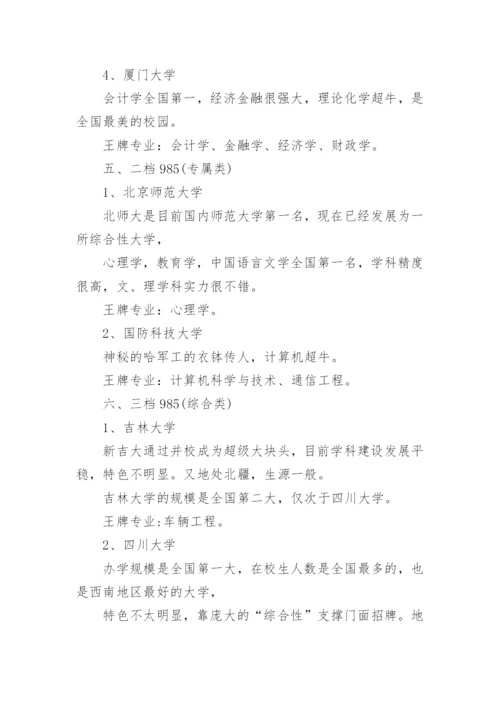 985大学档次排名及王牌专业介绍.docx