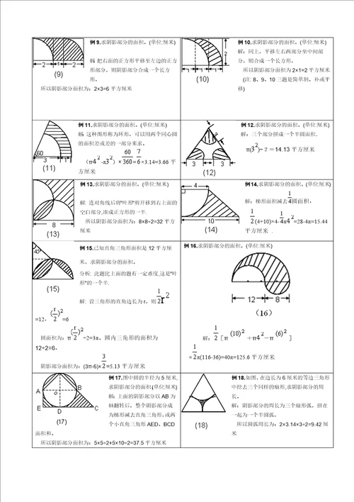 小学六年级求圆阴影部分面积综合试题