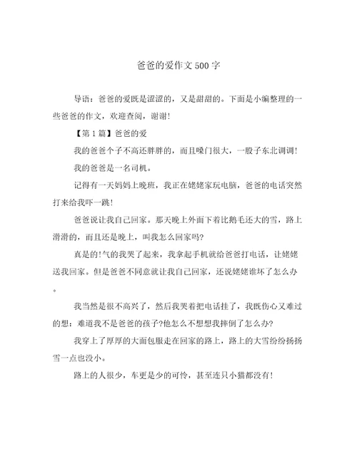 爸爸的爱作文500字