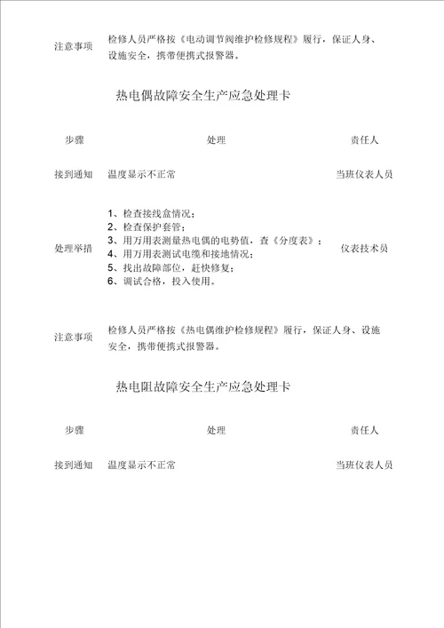 仪表格安全生产应急处置卡