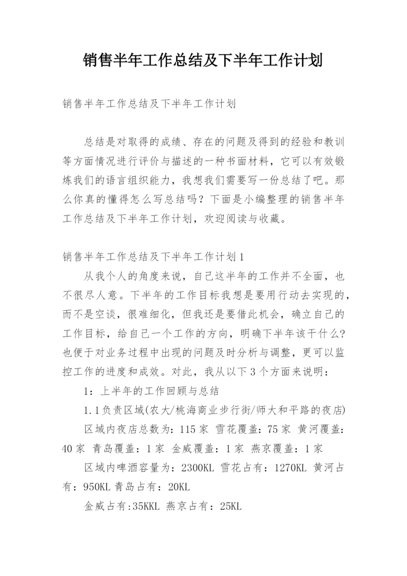 销售半年工作总结及下半年工作计划.docx