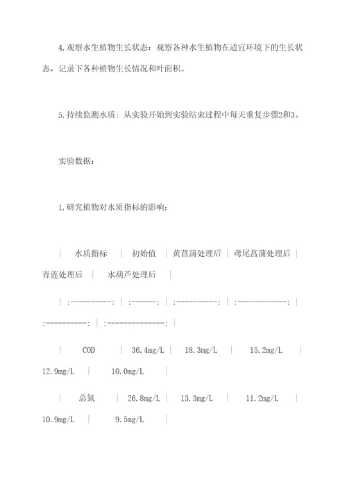 植物对水体的净化实验报告