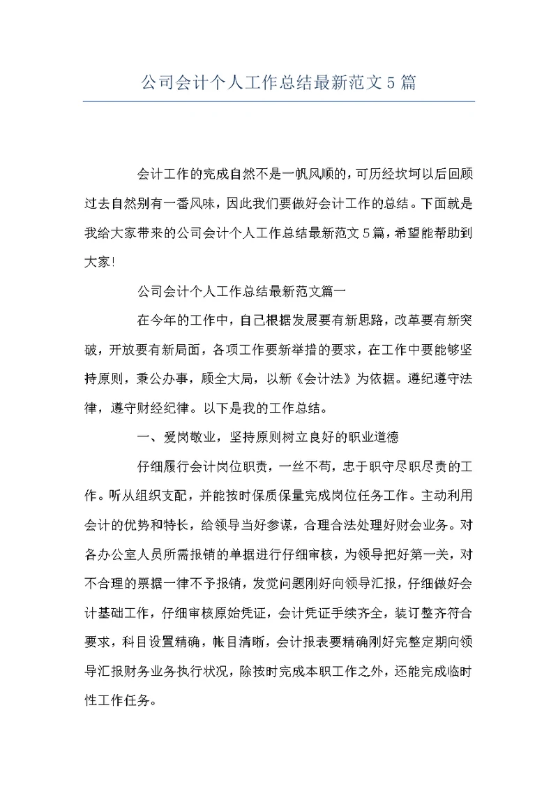 公司会计个人工作总结最新范文5篇