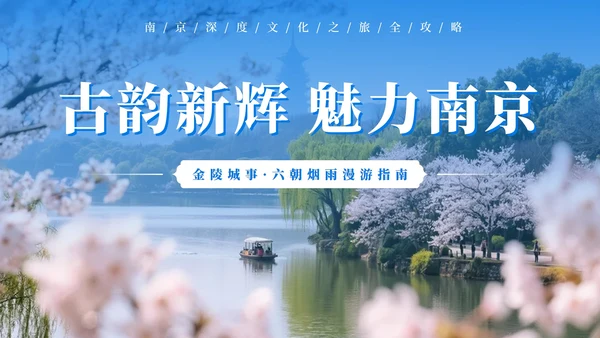 蓝色清新南京旅游攻略PPT模板