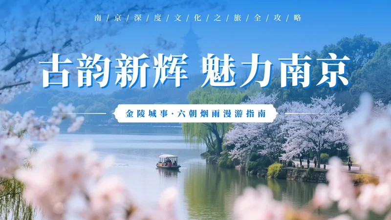 蓝色清新南京旅游攻略PPT模板