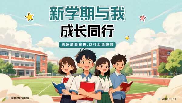 可爱手绘卡通风新学期个人简介学习委员竞选PPT模板