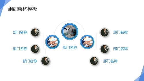 蓝色简约几何公司企业组织架构图PPT模板