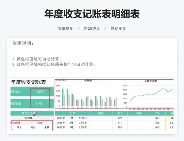 年度收支记账表明细表
