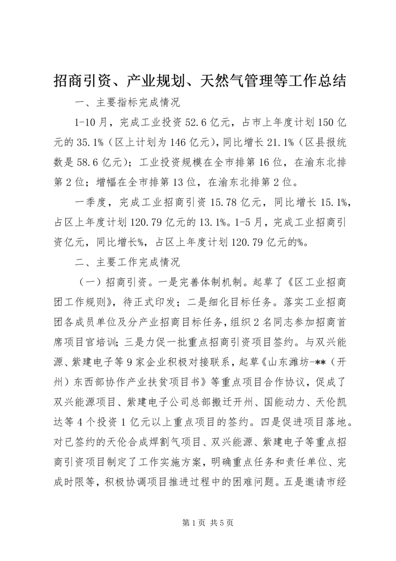 招商引资、产业规划、天然气管理等工作总结.docx