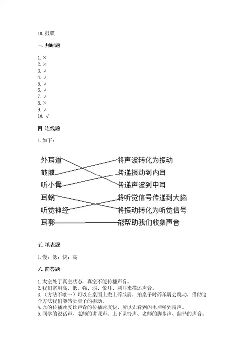 教科版科学四年级上册第一单元声音测试卷历年真题word版