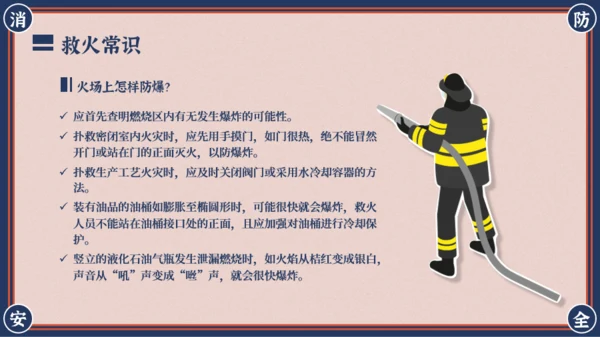红蓝复古风消防安全主题班会PPT模板