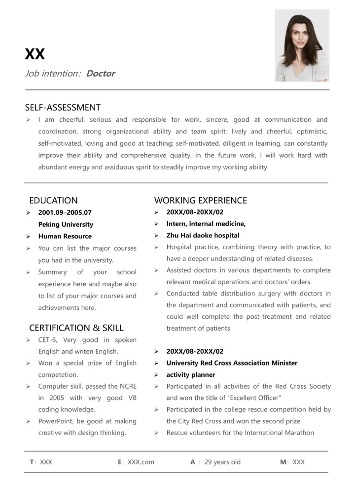 医护英文简历模板