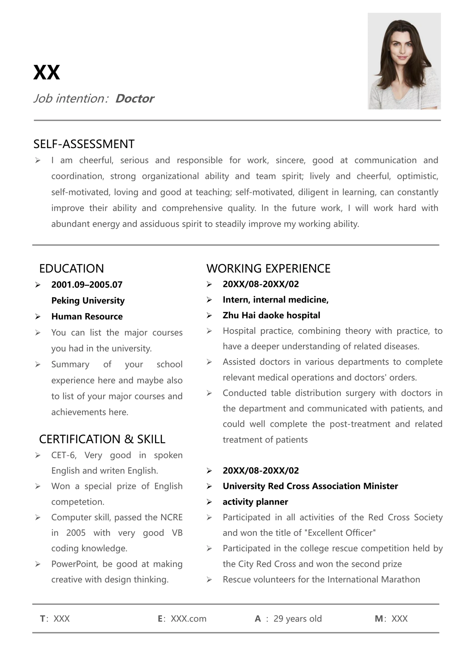 医护英文简历模板