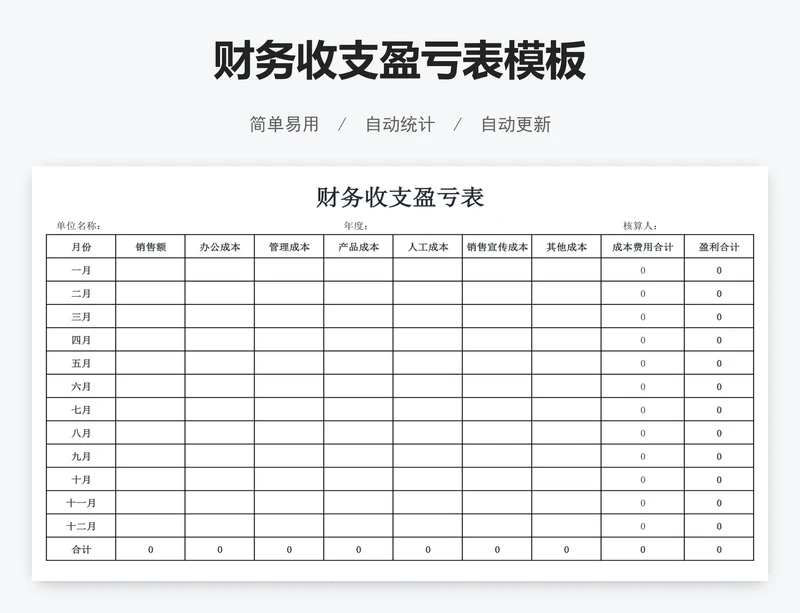 财务收支盈亏表模板