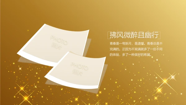 金色星光璀璨生日快乐纪念册电子相册动态PPT模板