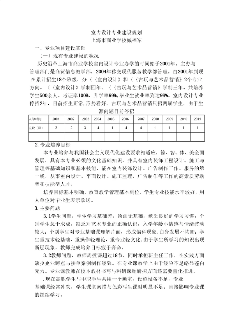 室内设计专业建设规划