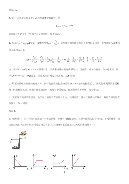 人教版2023初中物理八年级物理下册第十章浮力知识点总结归纳.docx