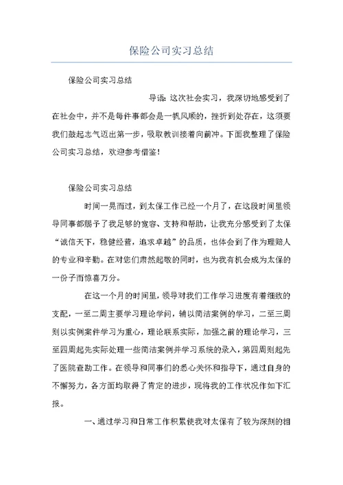 保险公司实习总结