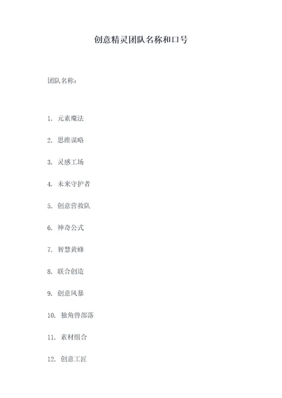 创意精灵团队名称和口号