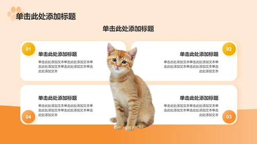 橙色卡通风可爱猫咪介绍PPT模板