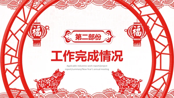 2019猪年新年春节喜庆红色剪纸PPT